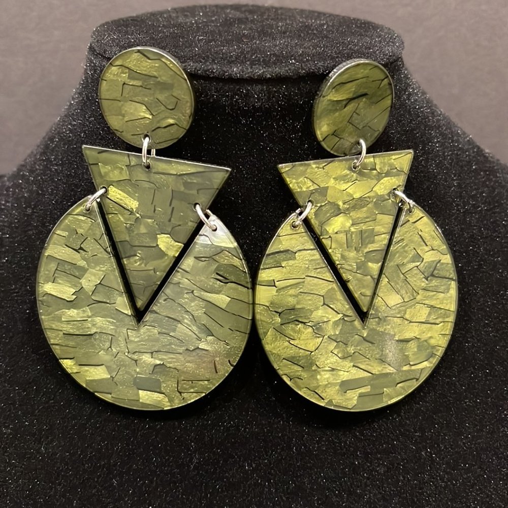Green Mosaic Chandelier Earrings